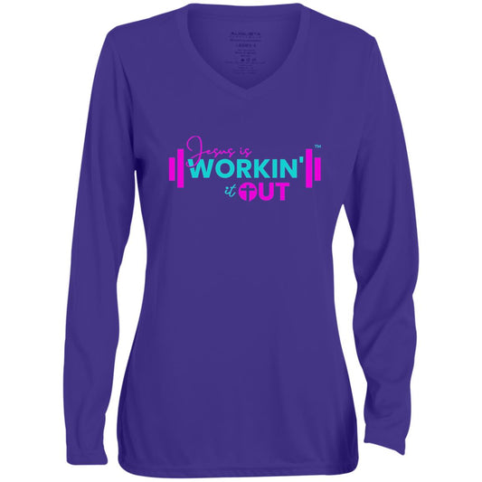 Ladies' Moisture-Wicking Long Sleeve V-Neck